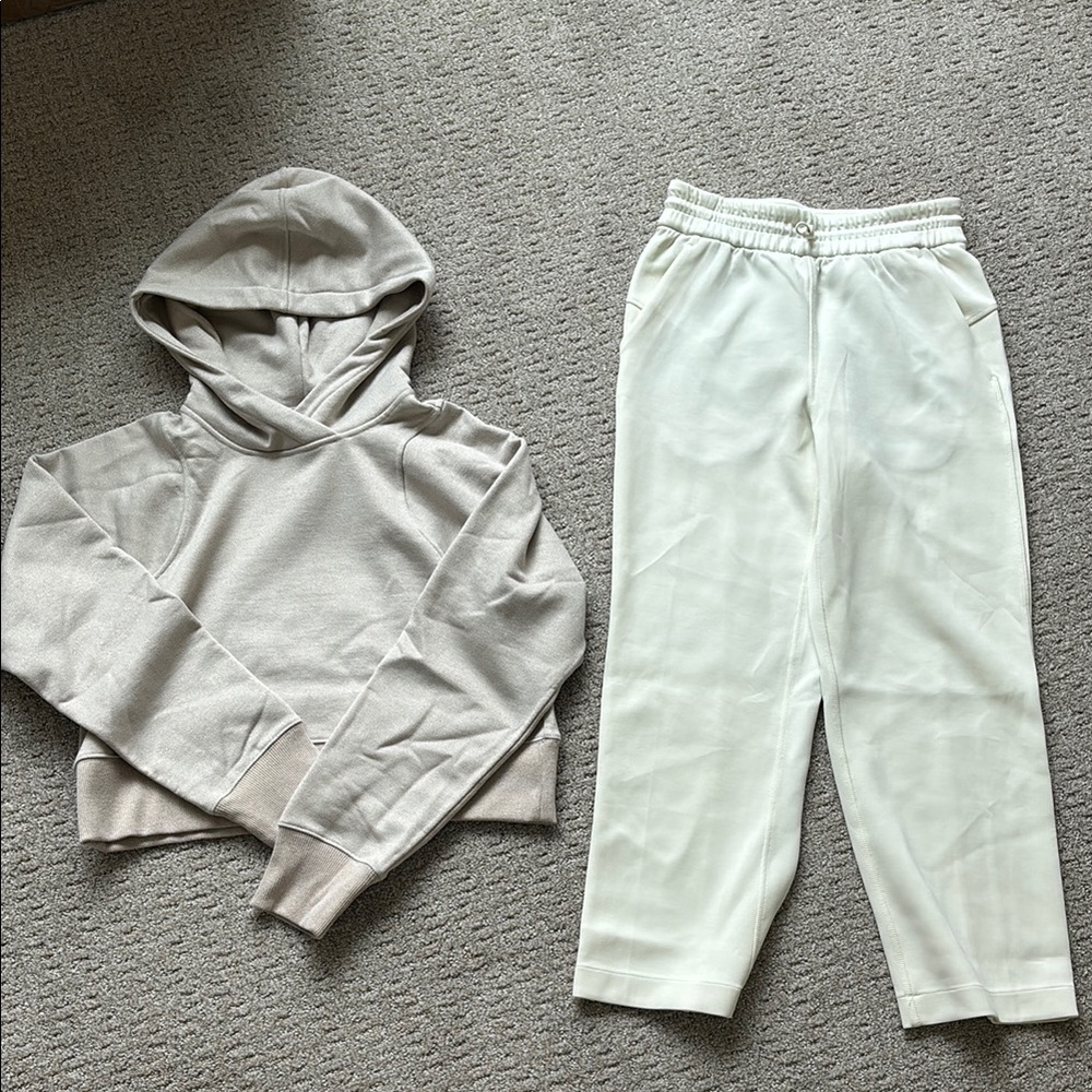 Lululemon Beige Hoodie and White Pants Set